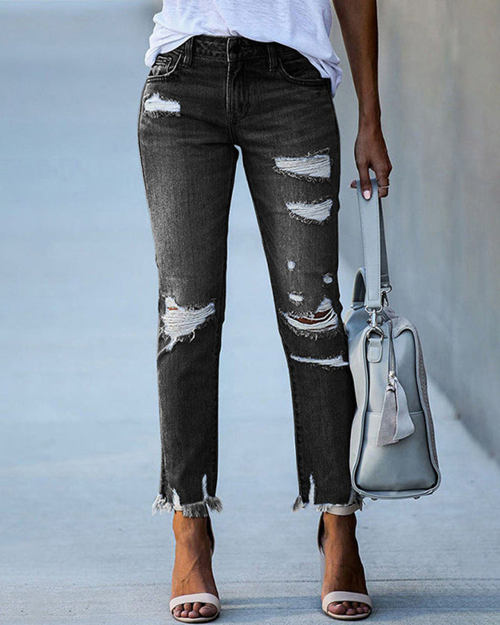 Dame slim fit-jeans med revner – Liora