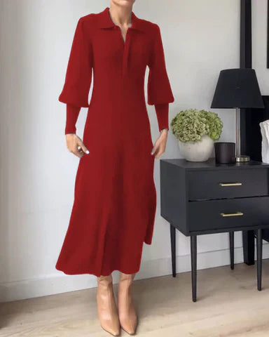 Strick-midi-Kleid mit Kragen – Loranza