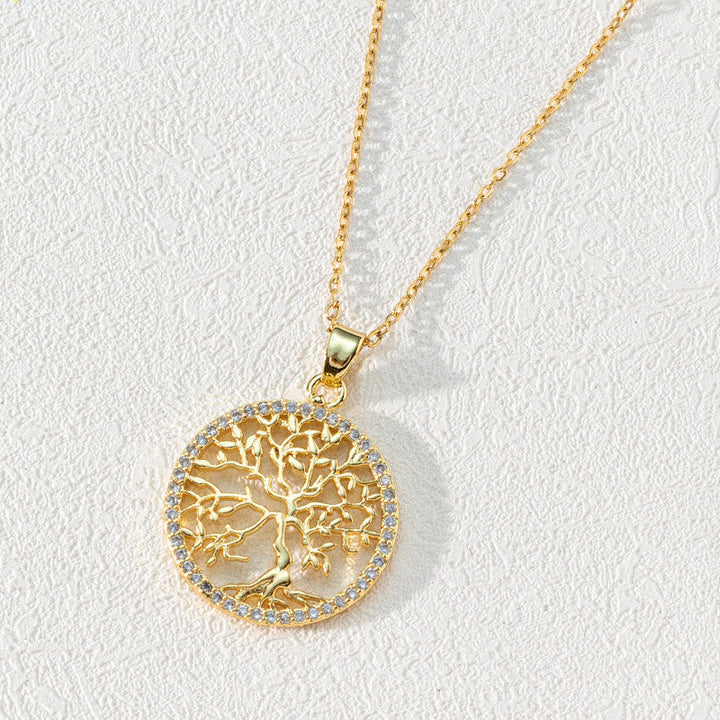 Zirconia Round Hollow Tree of Life Pendant – Necklace – Luna
