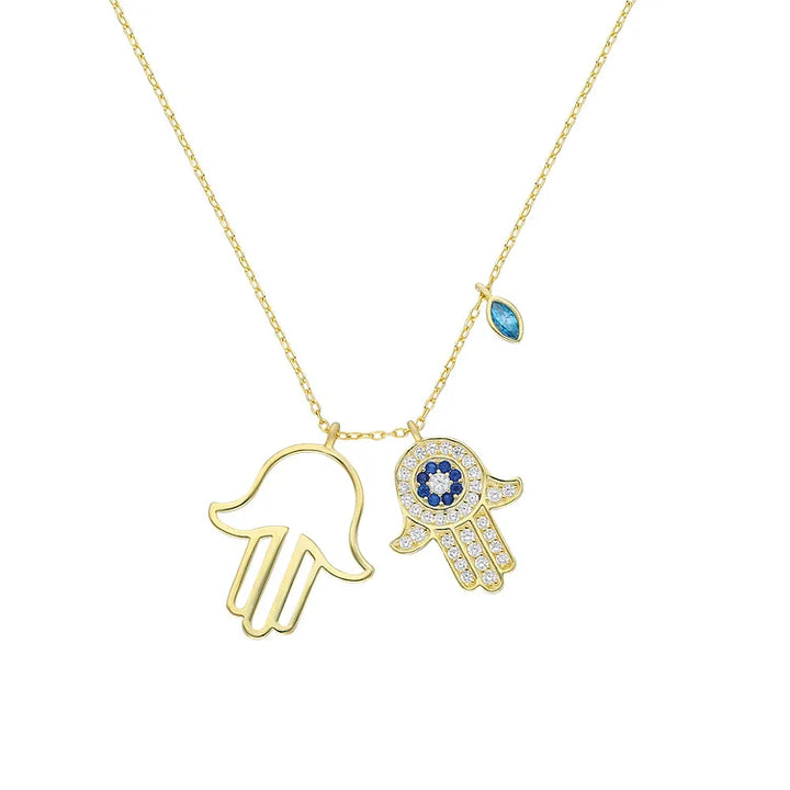 Collar con mano de Fátima y mirada maligna – Yasmin