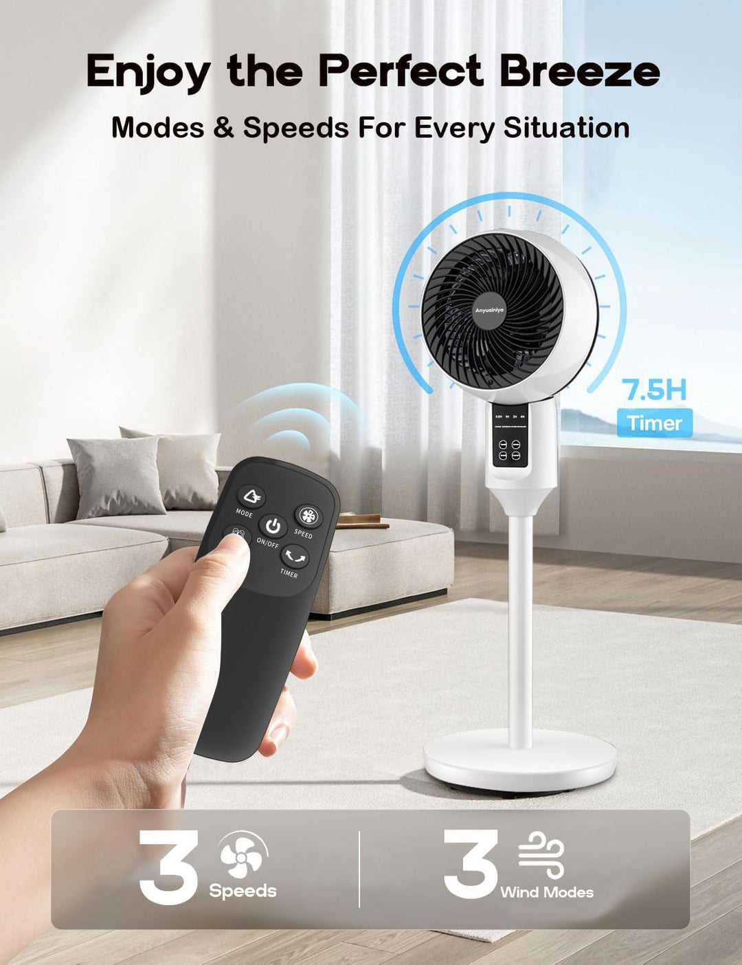 Justerbar gulvventilator med 3D-oscillation – Aerion