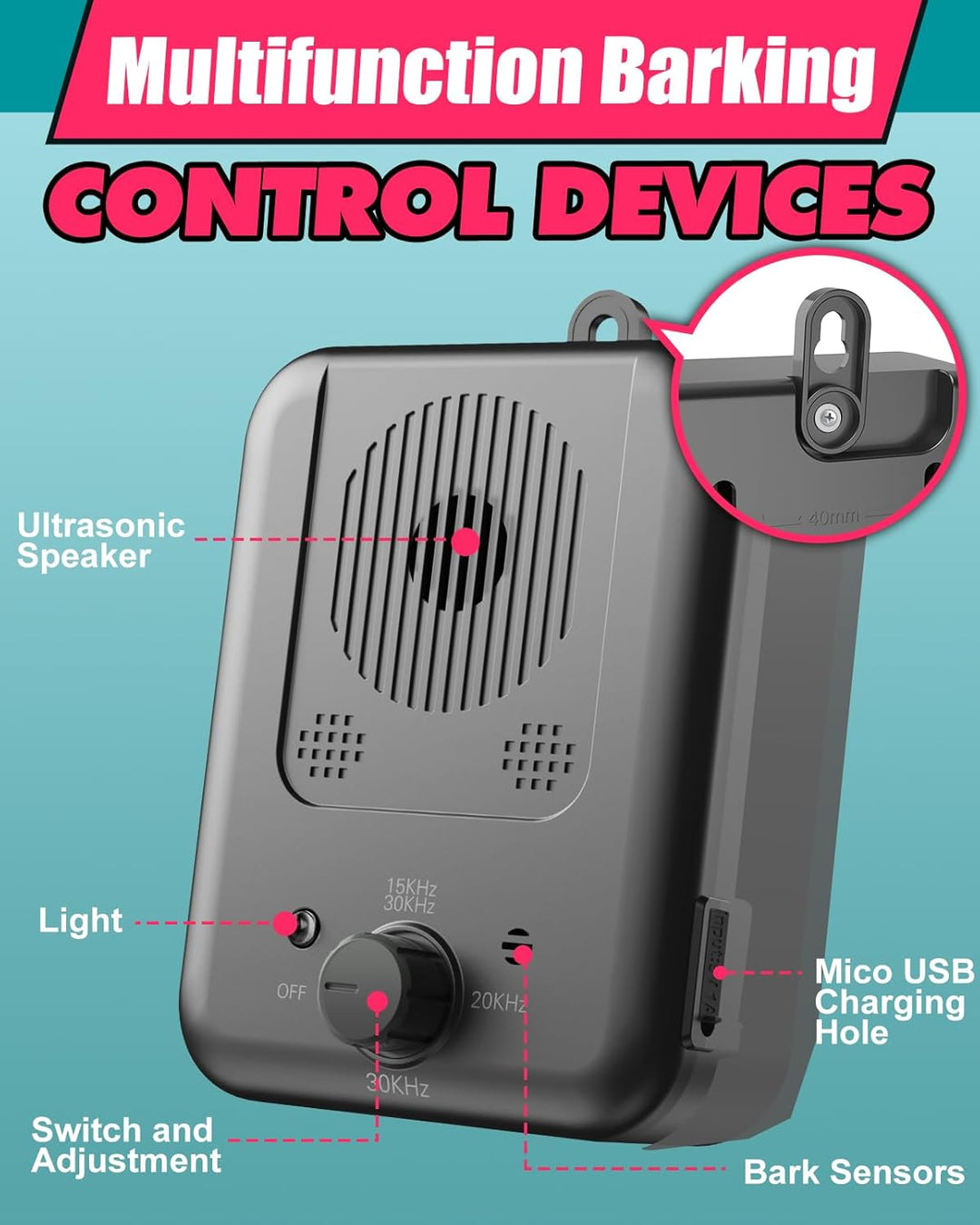 Dispositivo ultrasónico recargable anti-ladridos con alcance de 15 m – Calvero