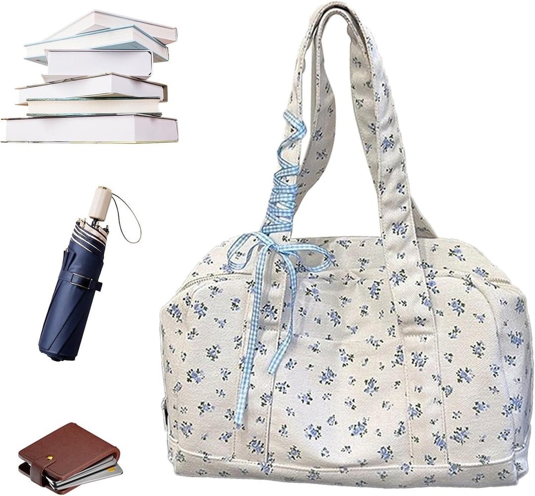 Bow Duffle Bag – Large Canvas Weekend Bag with Ribbon Accent – Floria
