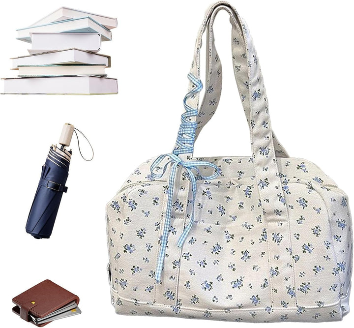 Bow Duffle Bag – Large Canvas Weekend Bag with Ribbon Accent – Floria