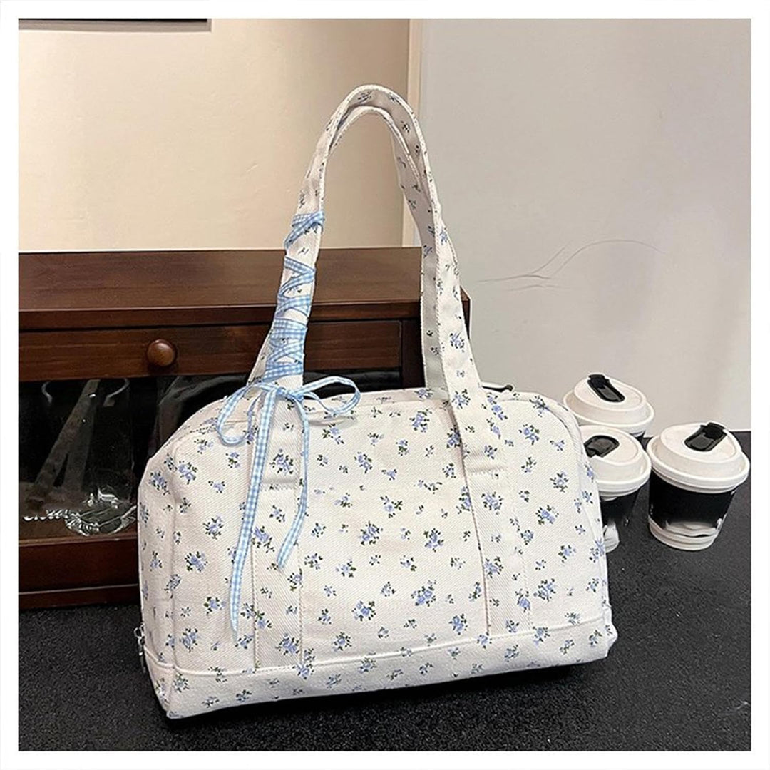 Bow Duffle Bag – Large Canvas Weekend Bag with Ribbon Accent – Floria