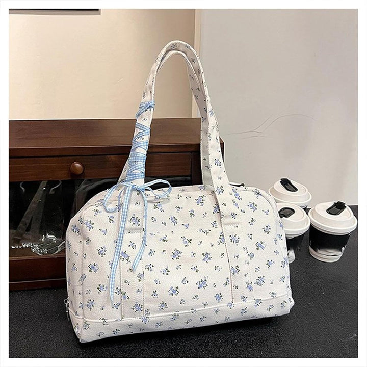 Bow Duffle Bag – Large Canvas Weekend Bag with Ribbon Accent – Floria