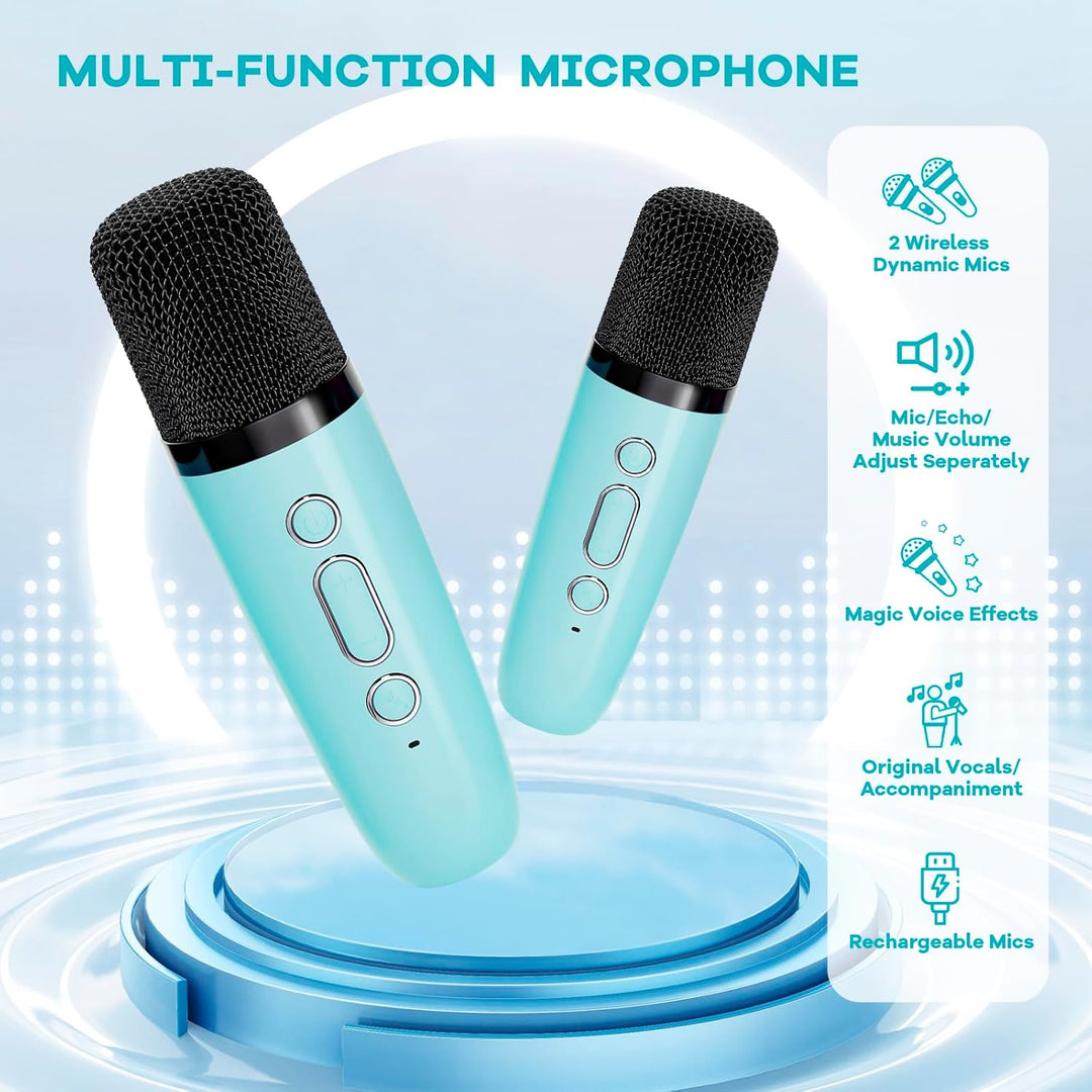 Portable Mini Karaoke Machine with Bluetooth Speaker and 2 Wireless Microphones – Veylo