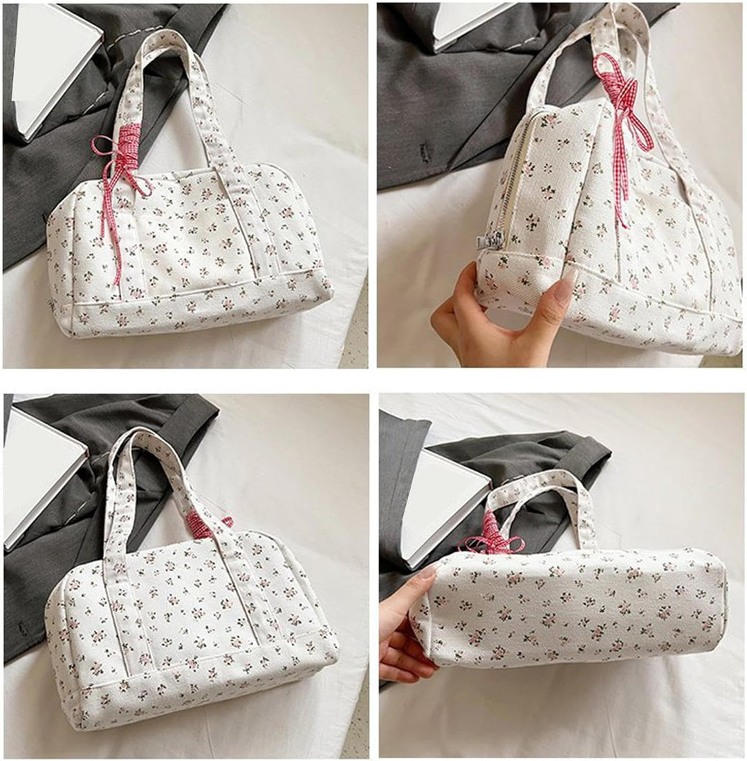 Bow Duffle Bag – Large Canvas Weekend Bag with Ribbon Accent – Floria