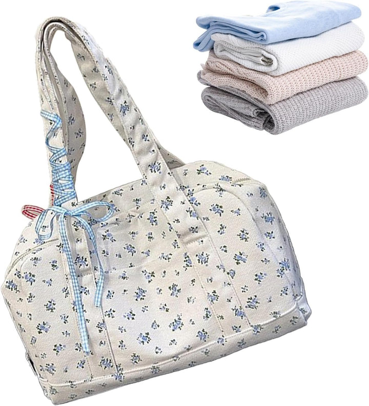 Bow Duffle Bag – Large Canvas Weekend Bag with Ribbon Accent – Floria