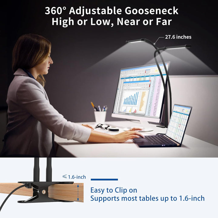 LED desk clamp lamp with 70 cm flexible gooseneck – Ravien