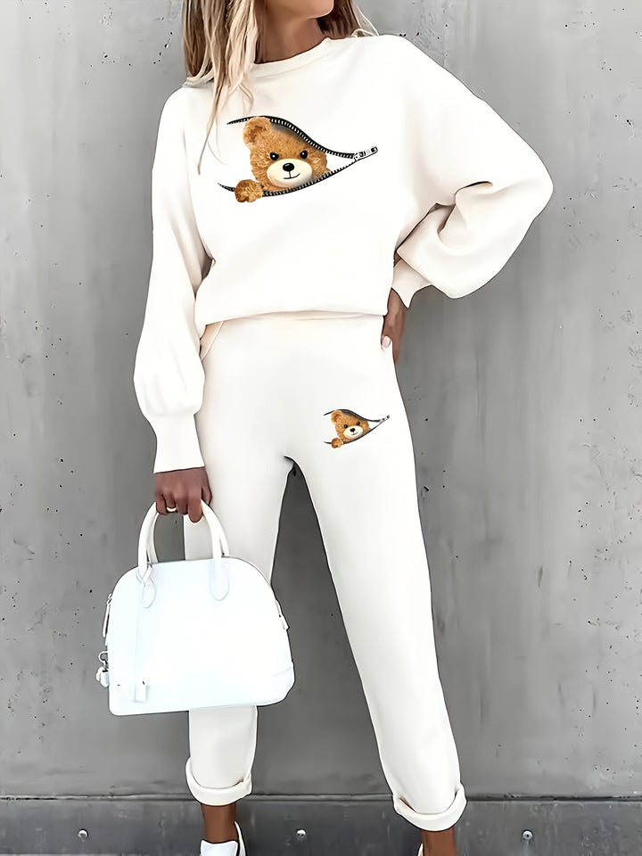 Casual todelt outfit med sødt bjørneprint - Mila
