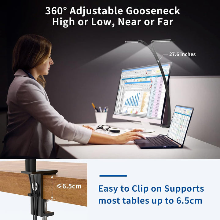 LED desk clamp lamp with 70 cm flexible gooseneck – Ravien