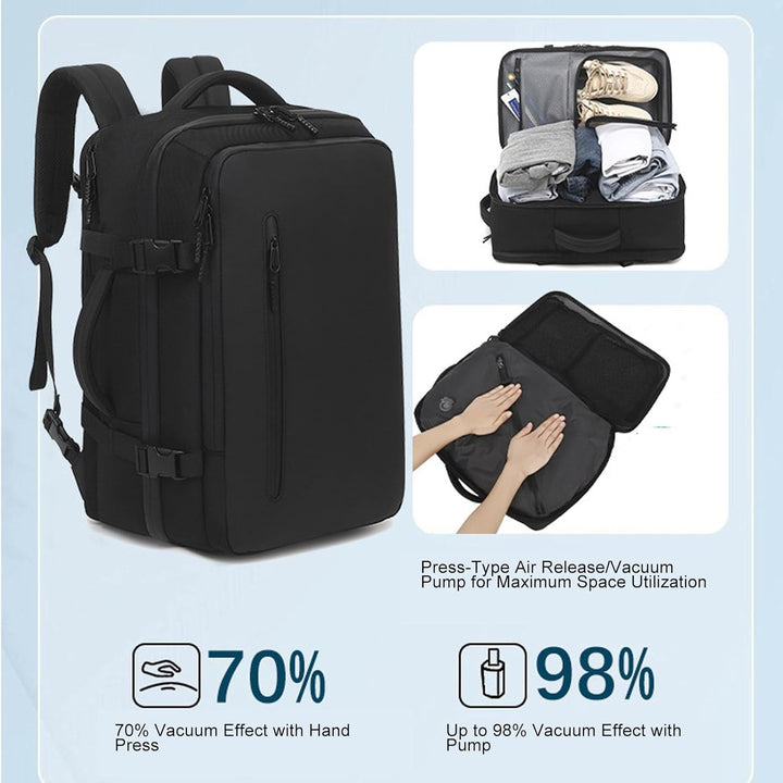 Utvidbar vakuum-reiserucksack 56–75L med pumpe – Dravion