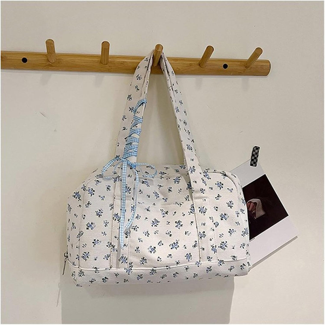 Bow Duffle Bag – Large Canvas Weekend Bag with Ribbon Accent – Floria