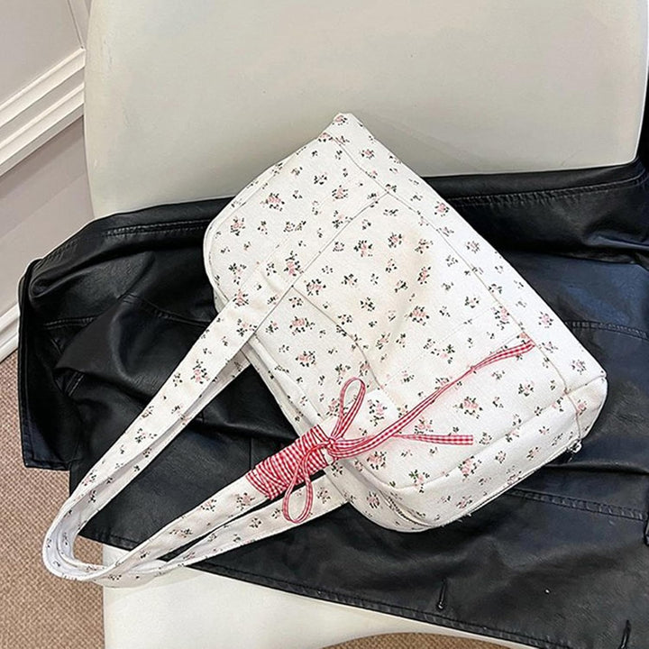 Bow Duffle Bag – Large Canvas Weekend Bag with Ribbon Accent – Floria