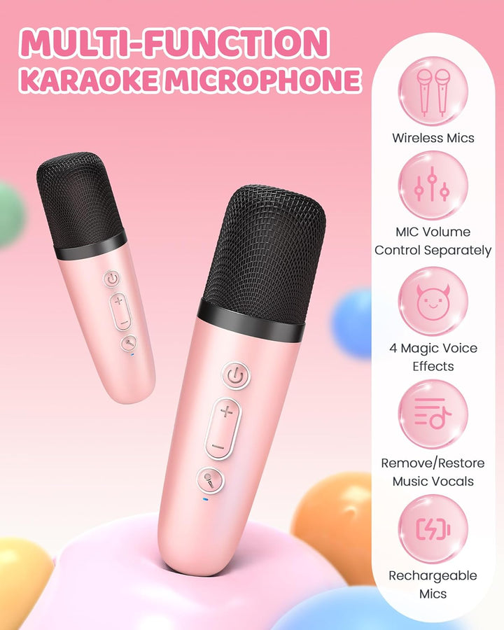 Portable Mini Karaoke Machine with Bluetooth Speaker and 2 Wireless Microphones – Veylo