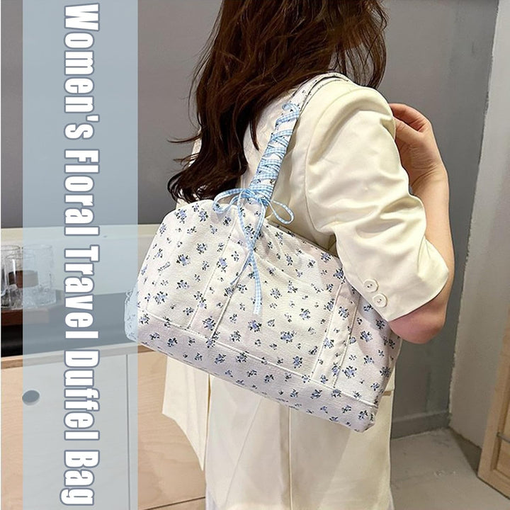 Bow Duffle Bag – Large Canvas Weekend Bag with Ribbon Accent – Floria