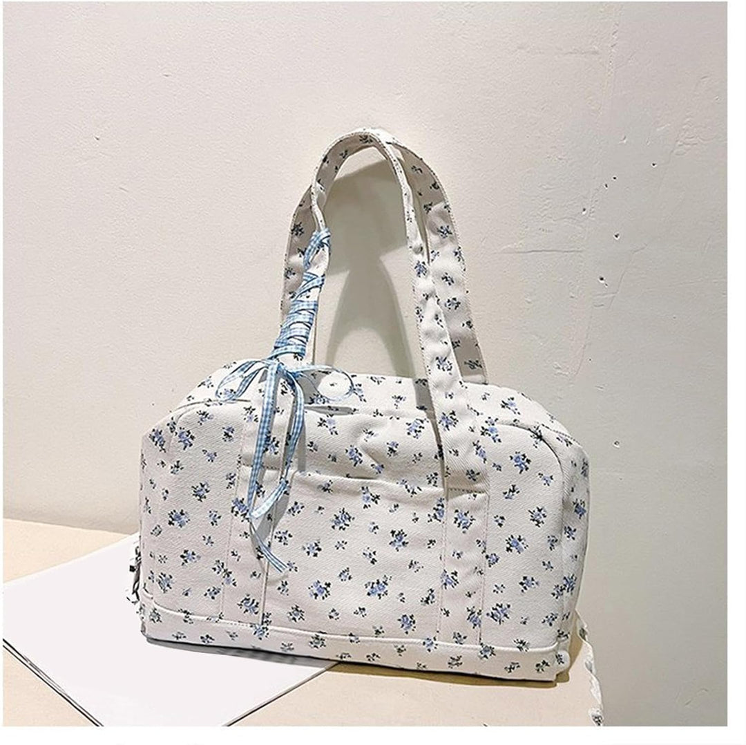 Bow Duffle Bag – Large Canvas Weekend Bag with Ribbon Accent – Floria