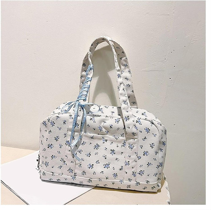 Bow Duffle Bag – Large Canvas Weekend Bag with Ribbon Accent – Floria