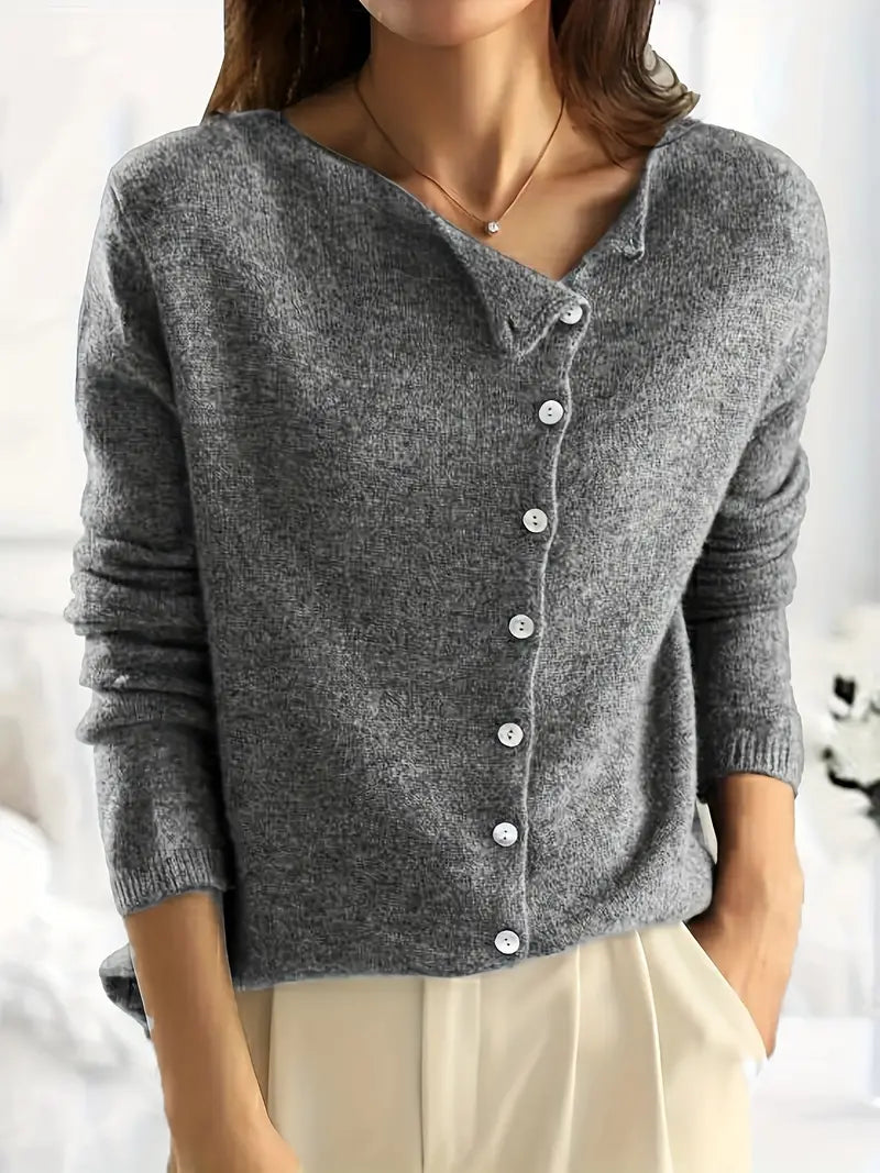 Enkel asymmetrisk cardigan med knappestolpe - Sienna