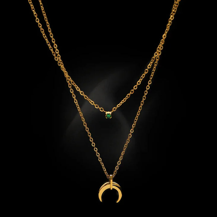 Green Diamond Double Crescent Moon Necklace – Selina