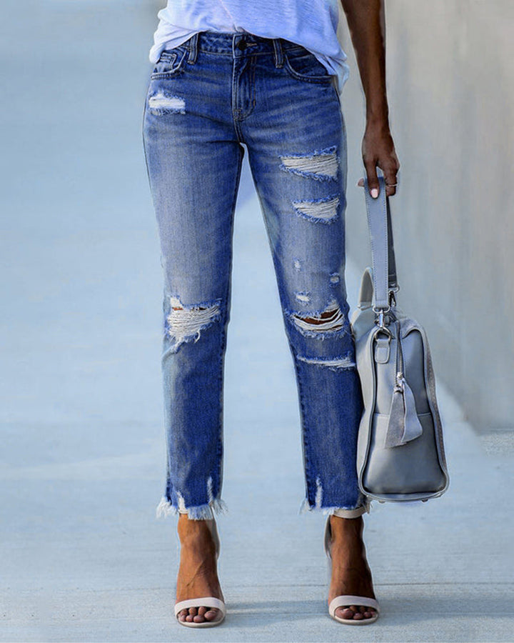 Dame slim fit-jeans med revner – Liora