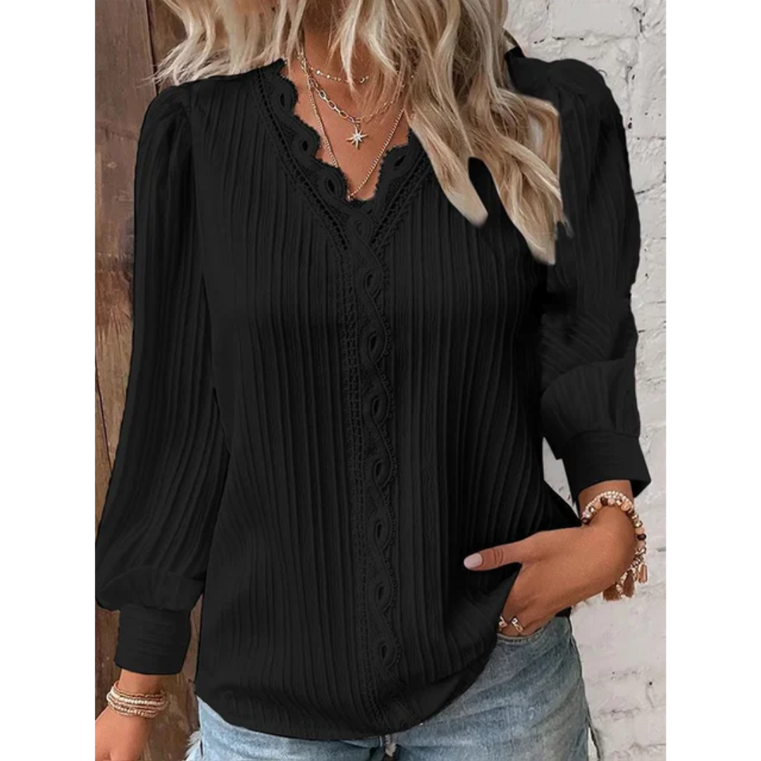 Blusa elegante para mujer con escote en V y manga larga – Alvara