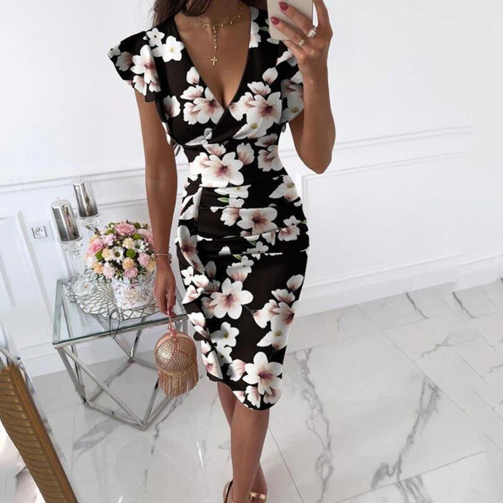 Vestido elegante con escote en V y mangas plisadas - Maud