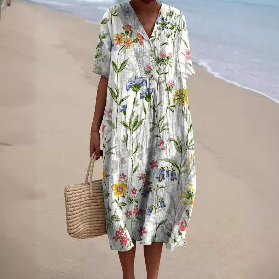 Light summer floral dress with V-neck & comfortable fit – Talia
