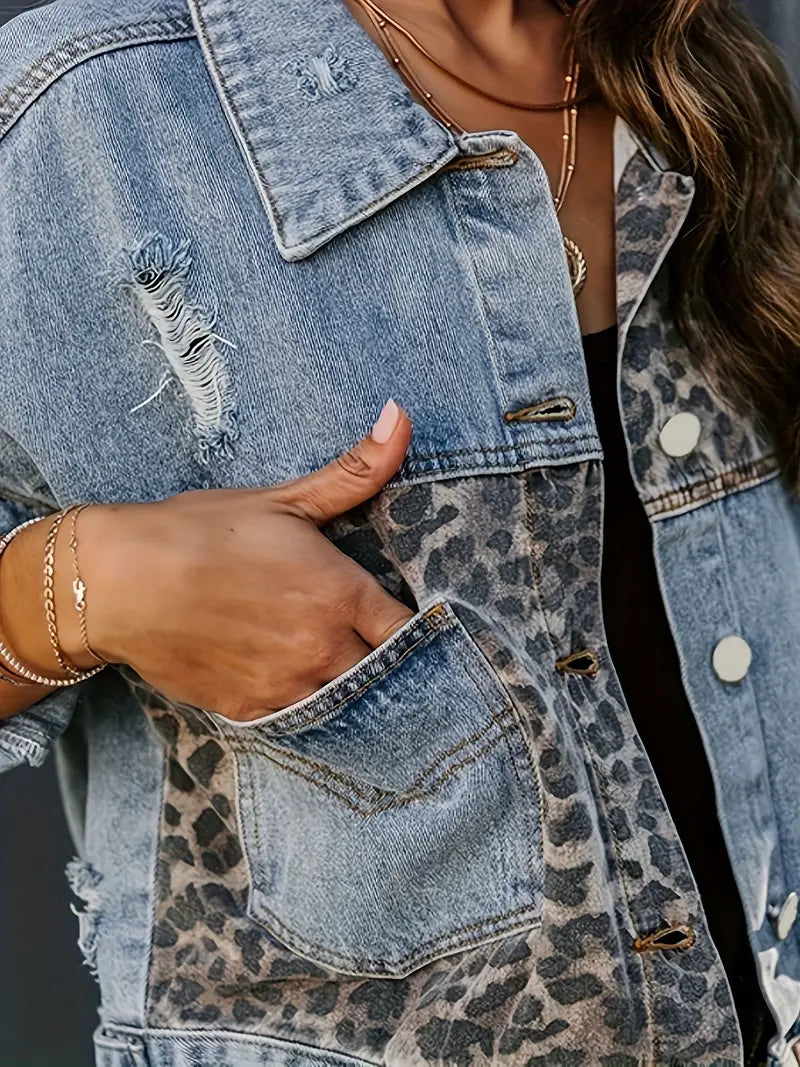 Vildt Chic Leopardmønstret Denimjakke – Leona