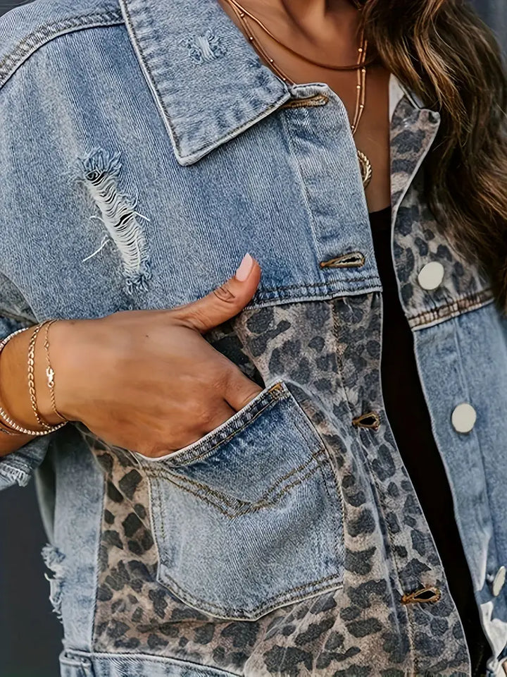 Vildt Chic Leopardmønstret Denimjakke – Leona