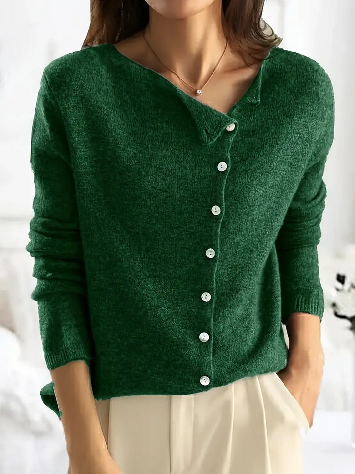 Enkel asymmetrisk cardigan med knappestolpe - Sienna