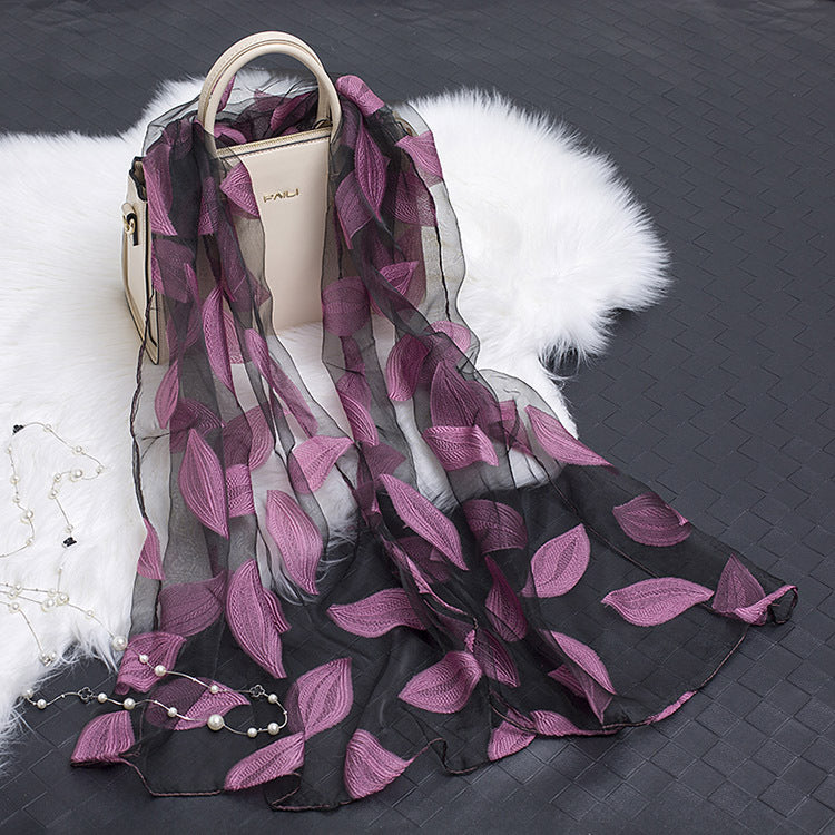 Trendy Women's Silk Scarf with Floral Pattern and Cut-out Design – Fiora (1+1 FREE)