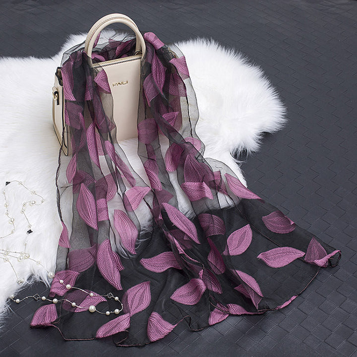Trendy Women's Silk Scarf with Floral Pattern and Cut-out Design – Fiora (1+1 FREE)