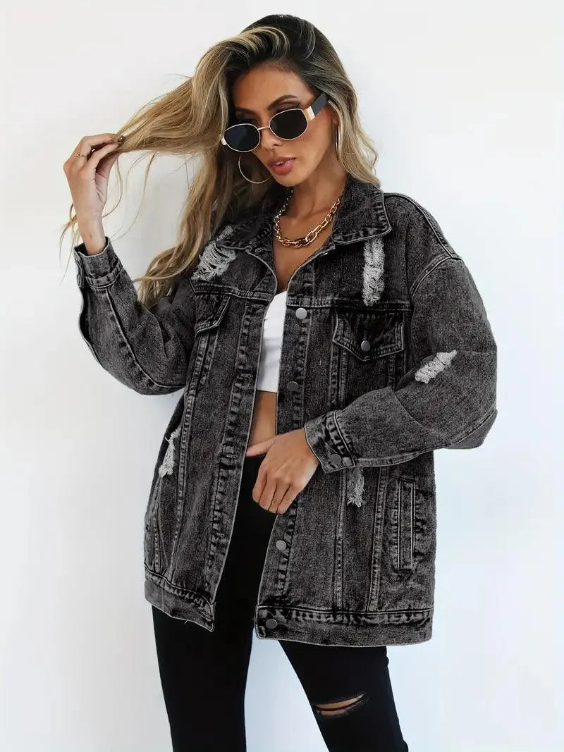 Vandtæt & Forede Oversized Dame Jeansjakke med Hætte – Talia