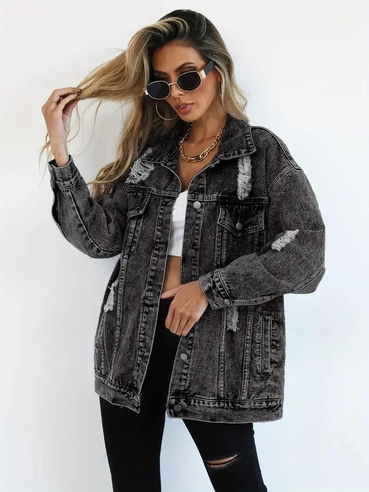 Vandtæt & Forede Oversized Dame Jeansjakke med Hætte – Talia