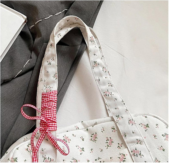Bow Duffle Bag – Large Canvas Weekend Bag with Ribbon Accent – Floria