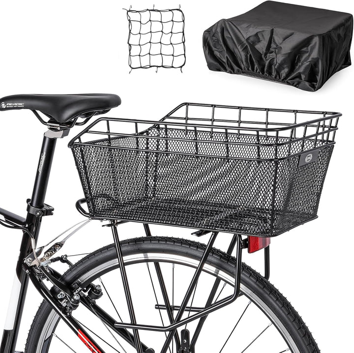 Large Rear Bicycle Basket with Cargo Net & Waterproof Cover – Orvian