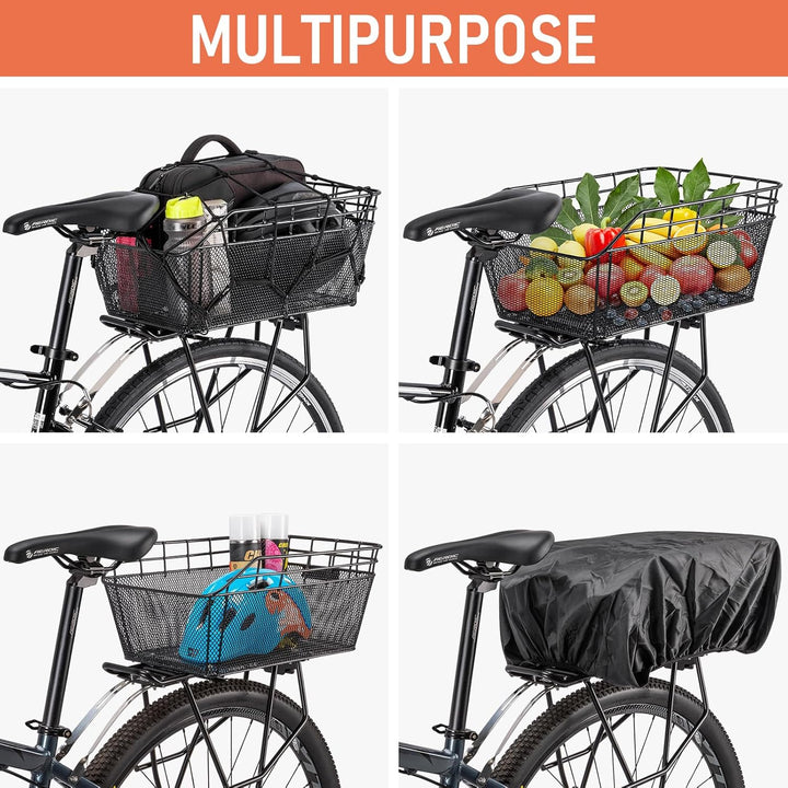 Large Rear Bicycle Basket with Cargo Net & Waterproof Cover – Orvian