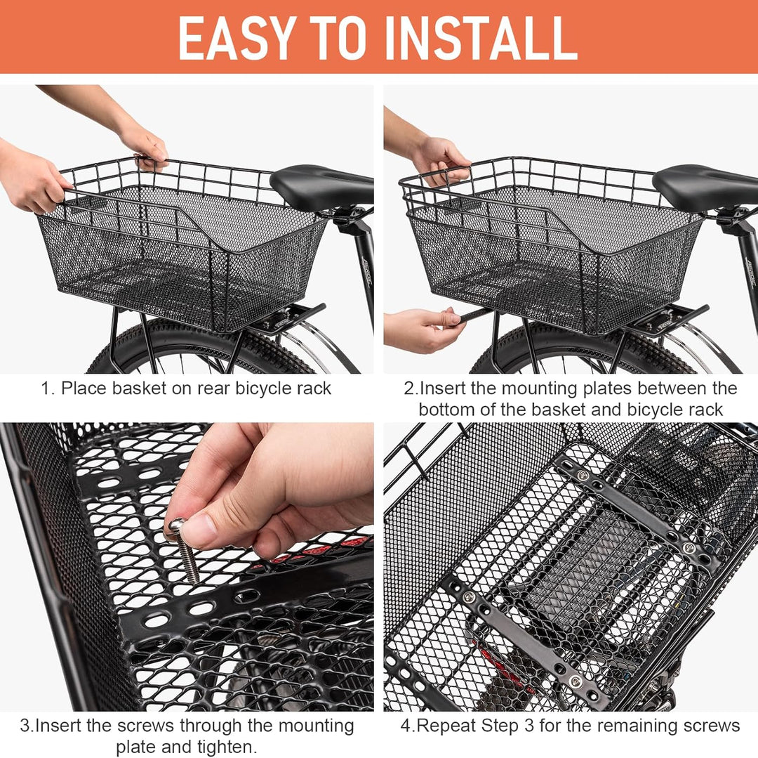 Large Rear Bicycle Basket with Cargo Net & Waterproof Cover – Orvian