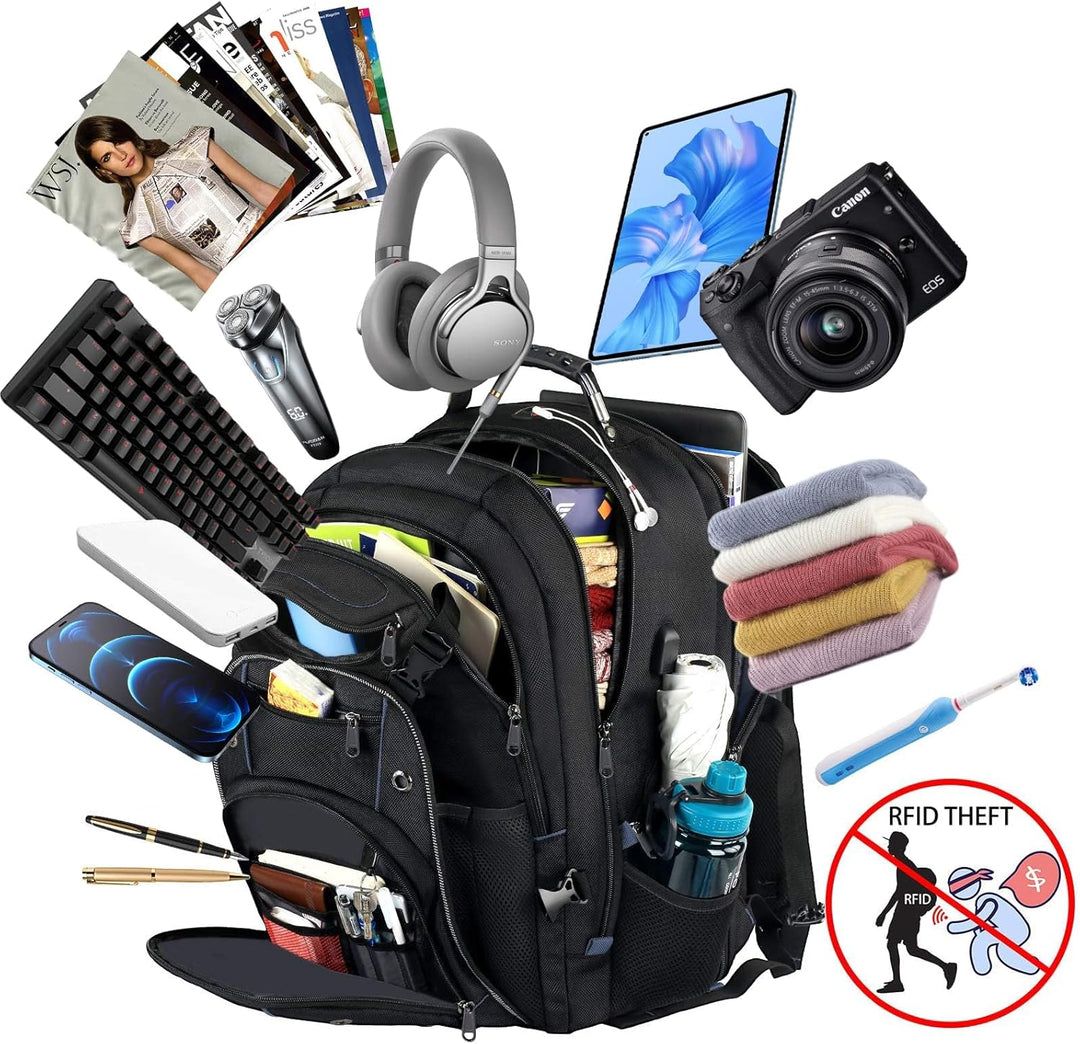 55L Extra-Large Travel Laptop Backpack with USB Charging Function and RFID Protection