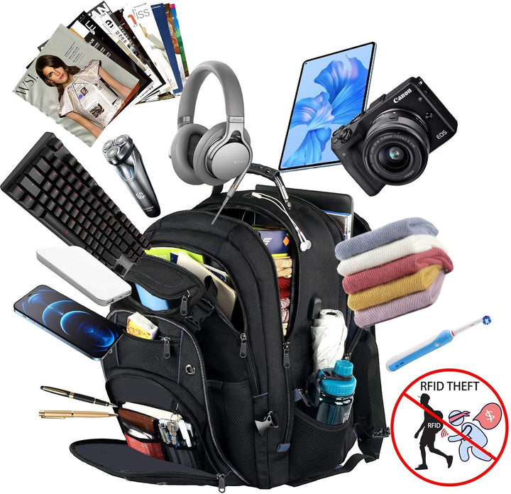 55L Extra-Large Travel Laptop Backpack with USB Charging Function and RFID Protection