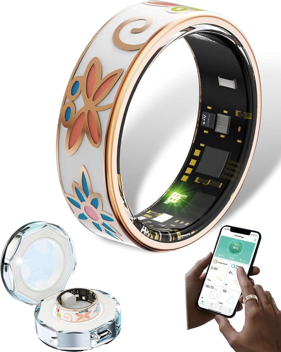 Smart Enamel Wellness Ring – Fitness- und Schlaftracker für iOS & Android – Aurina