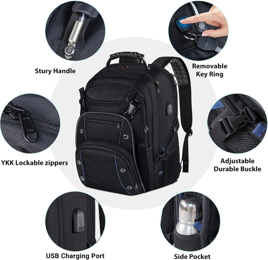55L Extra-Large Travel Laptop Backpack with USB Charging Function and RFID Protection