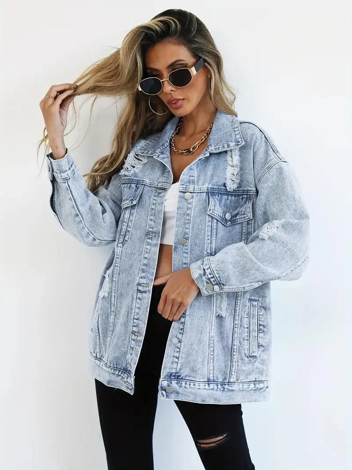 Vandtæt & Forede Oversized Dame Jeansjakke med Hætte – Talia