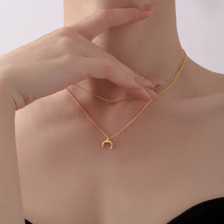 Green Diamond Double Crescent Moon Necklace – Selina