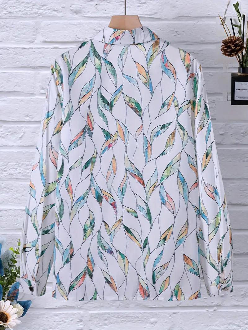Blusa de mujer moderna con estampado abstracto y tapeta de botones – Marlene