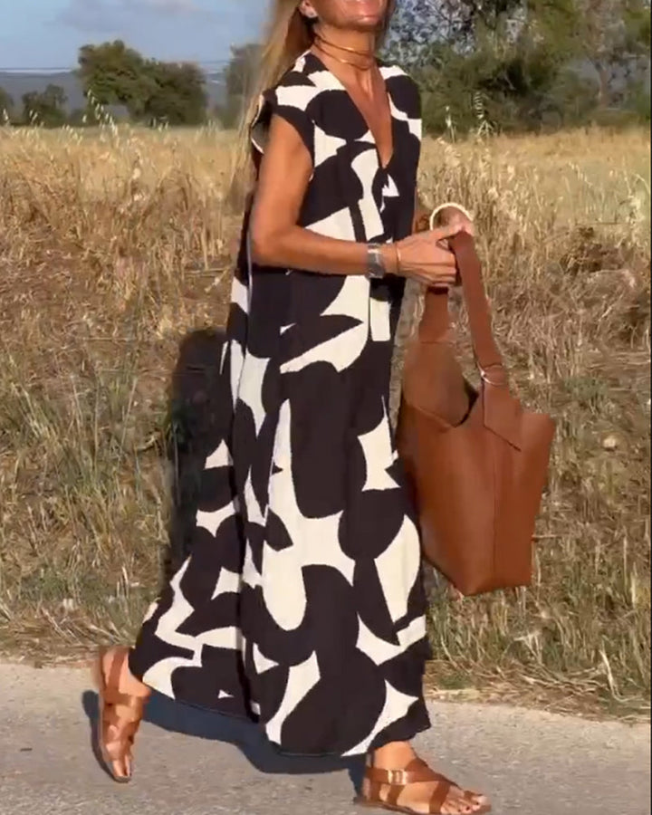 V-hals maxi kjole med print - Bella