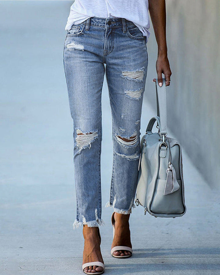 Dame slim fit-jeans med revner – Liora
