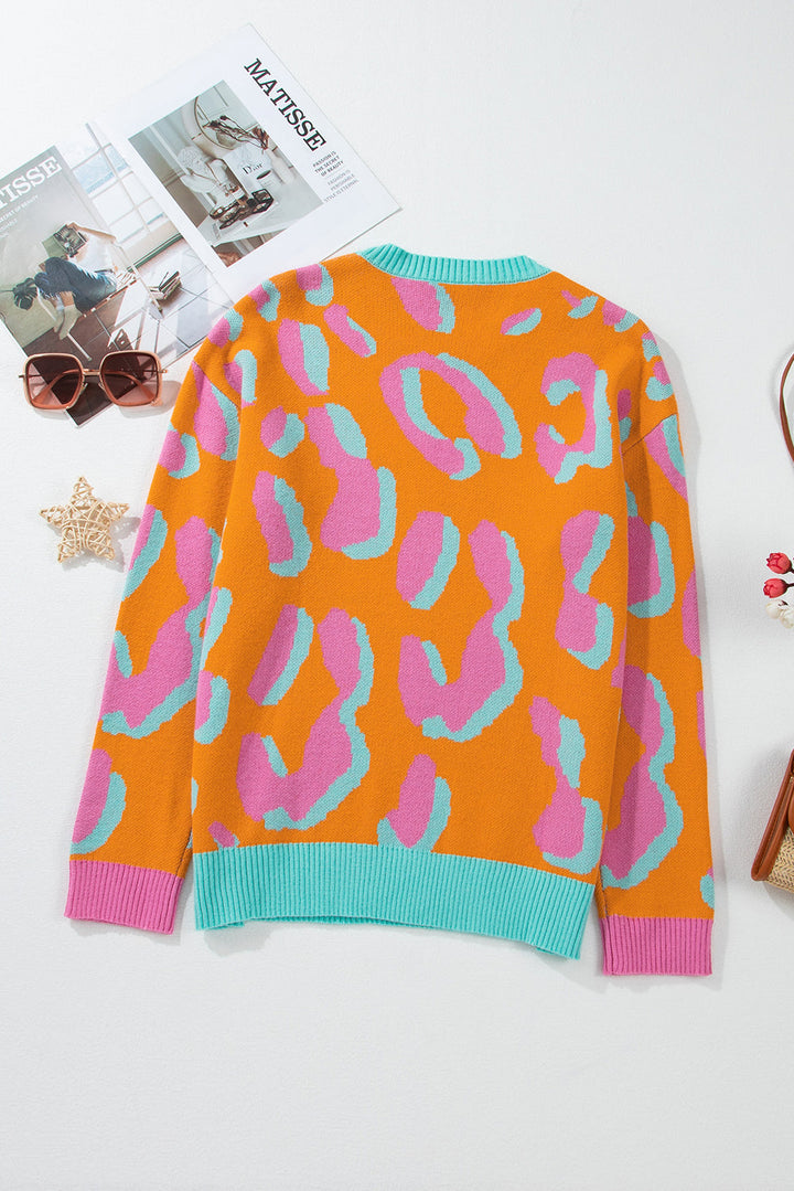 Damenpullover mit Colorblock-Leopardenmuster und Rundhalsausschnitt – Liora